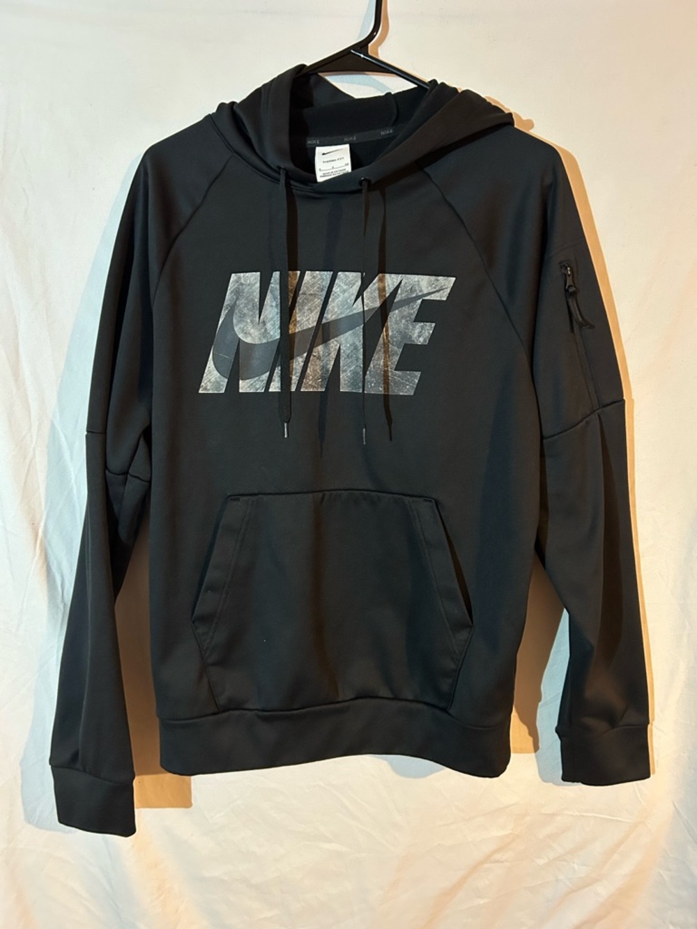 Nike Men's Black Crewneck Hoodie with Grey Logo
